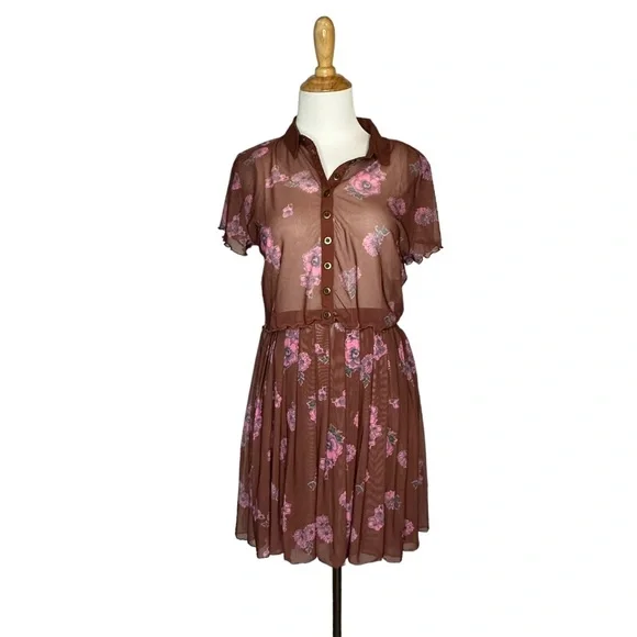 FINAL NWOT FP Florence Mesh Floral Crop Top/Mini Skirt Set m Cocoa combo - Picture 3 of 14
